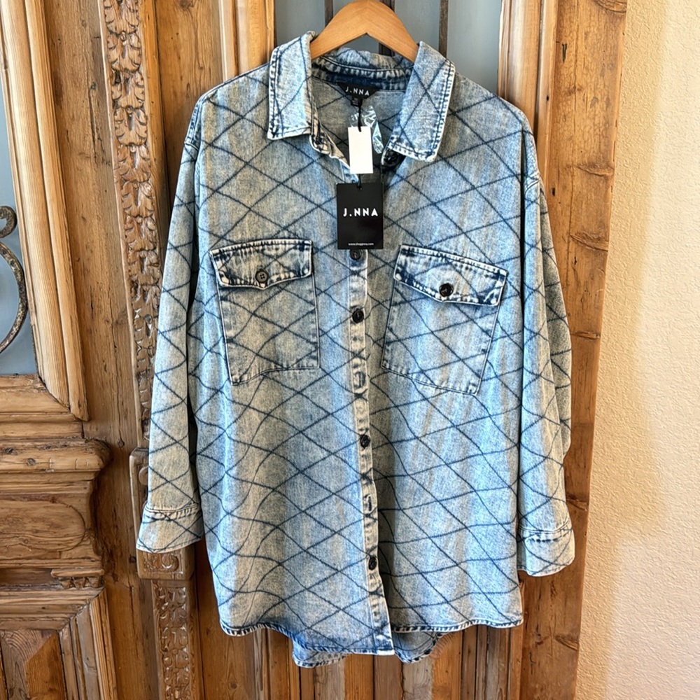 Last 1!  NWT Plus Size Denim Quilt Stitch Jacket/Shacket